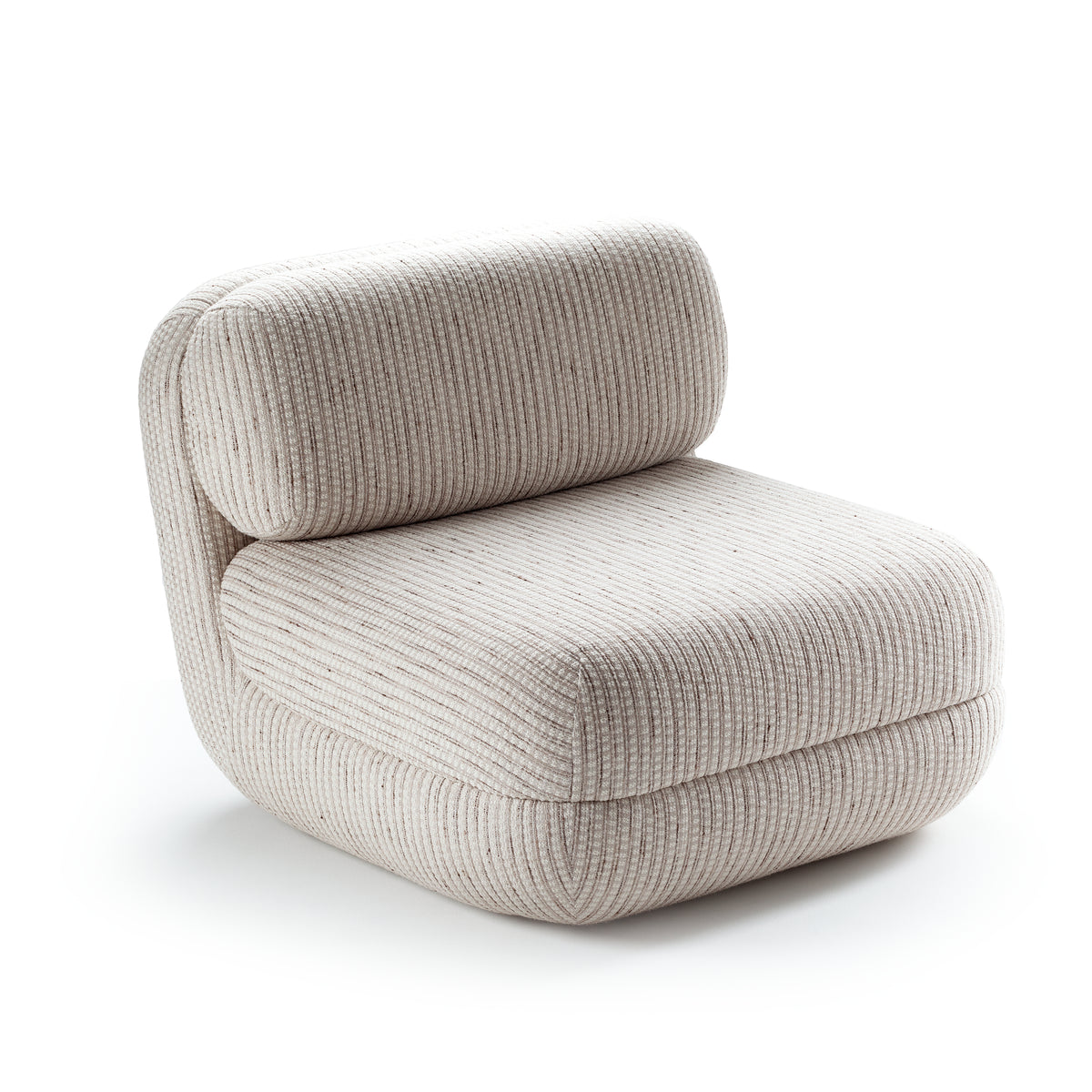 Mood Armchair in striped textured weave, three-quarter view