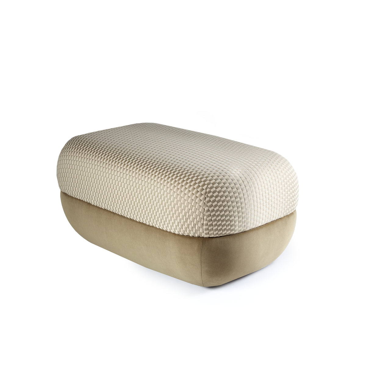 Mood Rectangular Pouf with textured cream top and taupe base