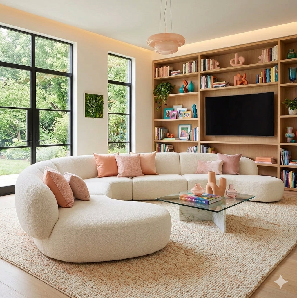 Moritz 4-Piece Sectional - Right-Facing Chaise | Alabaster Chenille, in a styled room