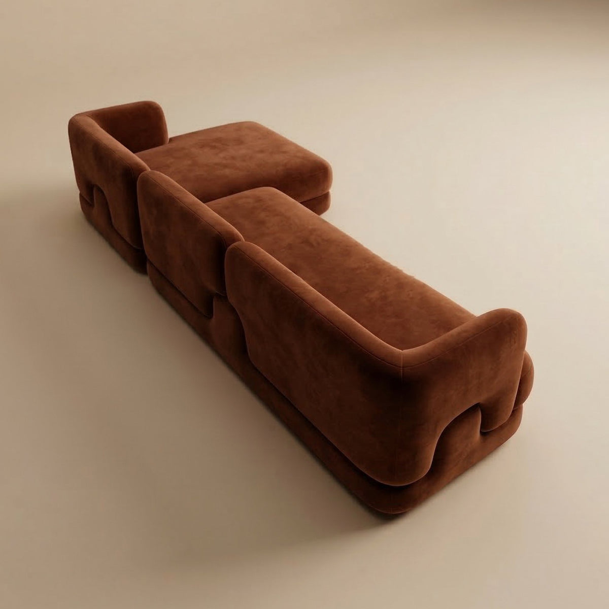 Mosaico Sectional Sofa – Composition 2 in rust velvet, three-quarter view from above