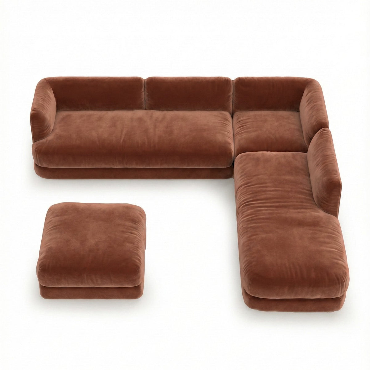 Mosaico Sectional Sofa Composition 3 rust velvet with pouf by Maison Burgos