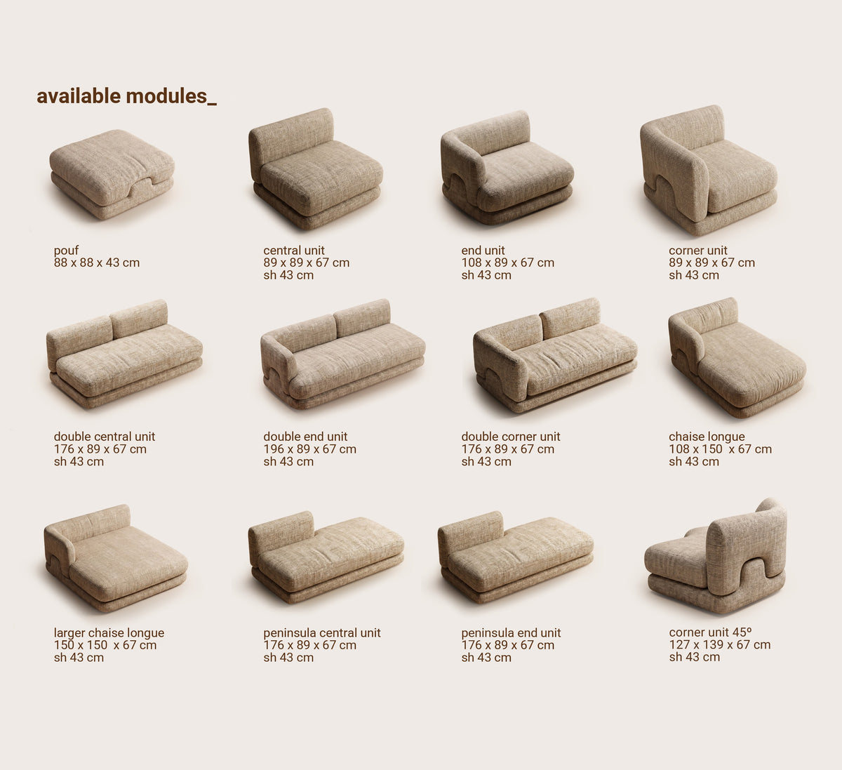Mosaico Sectional Sofa modules overview by Maison Burgos