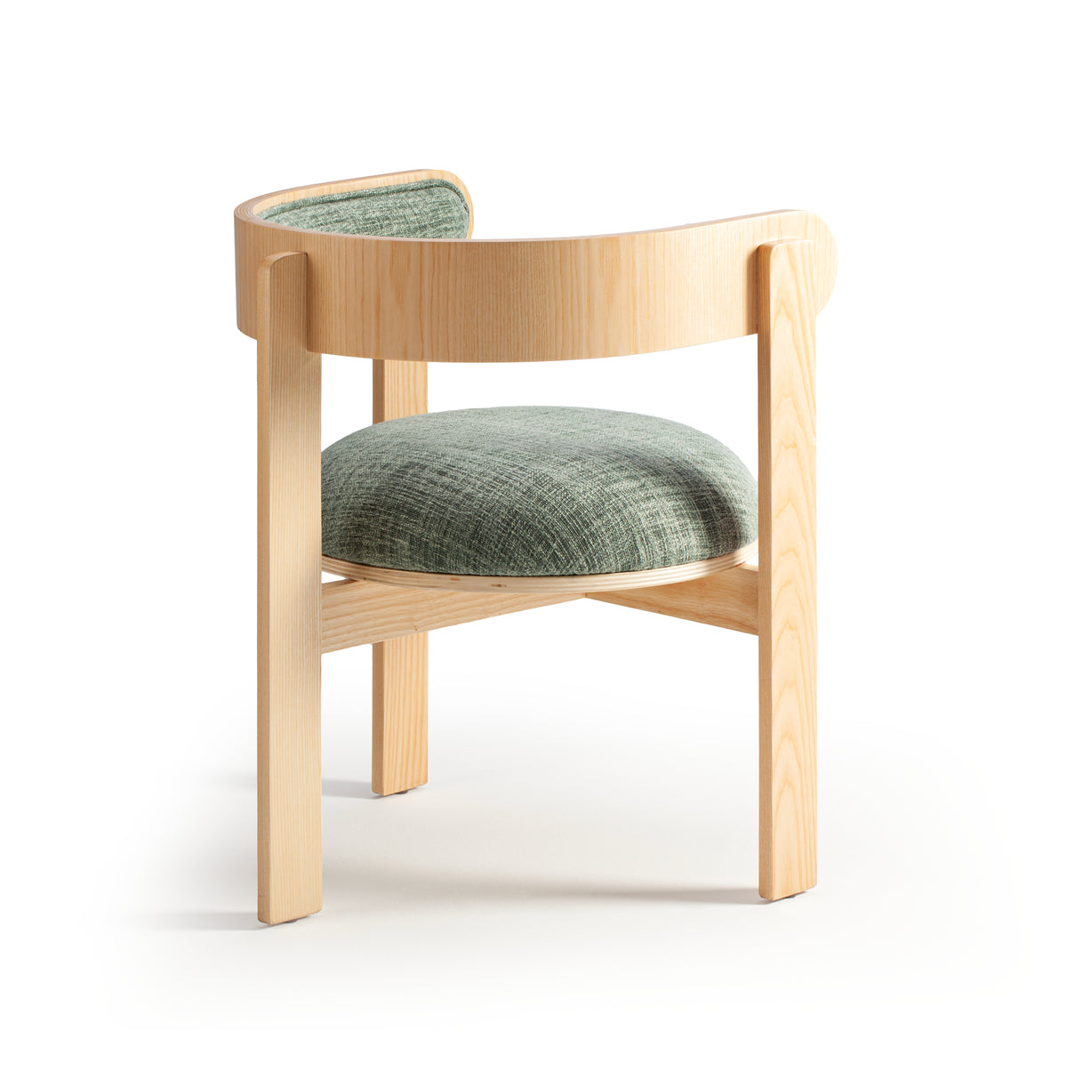 Moulin Dining Chair in natural beech with green textured upholstery, three-quarter view