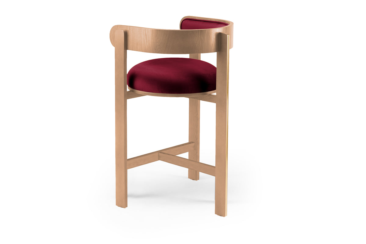 Moulin Counter Stool in burgundy velvet, side three-quarter view