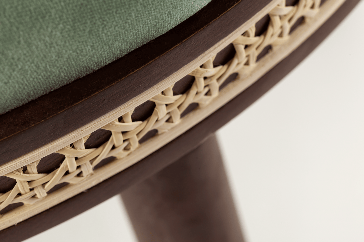 Alma Dining Chair close-up of the woven cane band beneath the seat