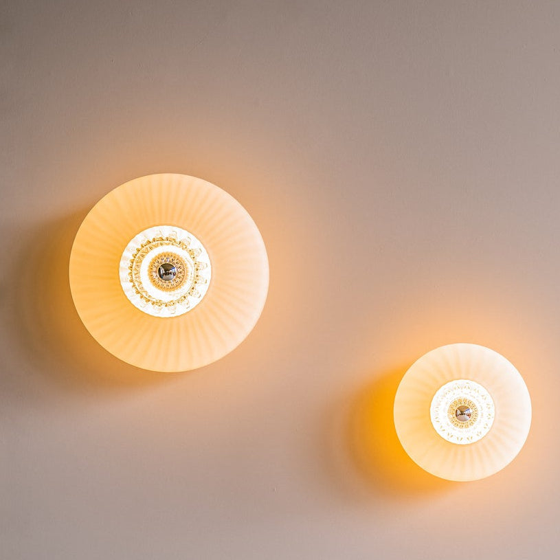 New Wave Optic Wall XL Opal lights glowing on a wall by Maison Burgos