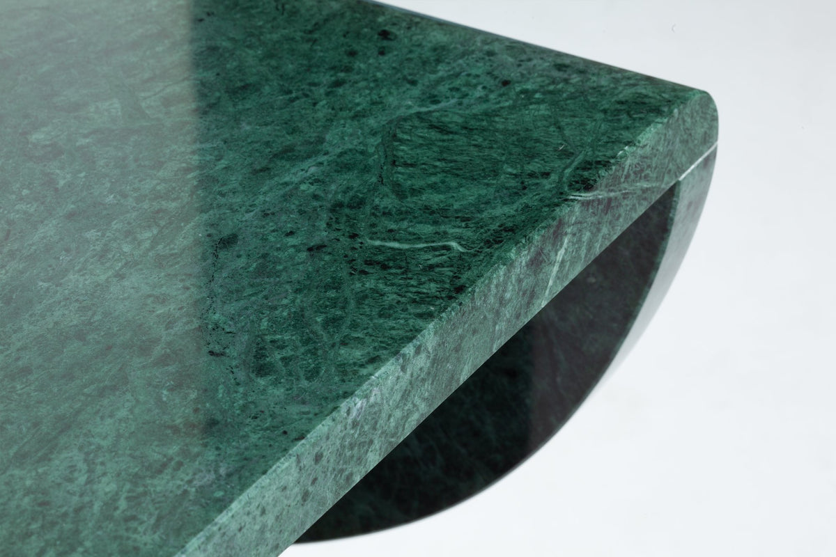 Playing Games Side Table close-up of the Green Guatemala marble edge