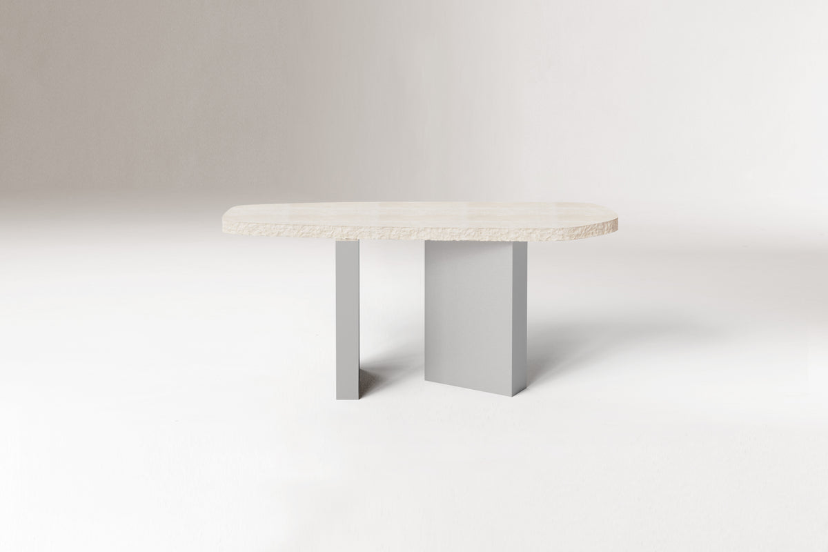 On The Rocks Console Table travertine top angled view by Maison Burgos