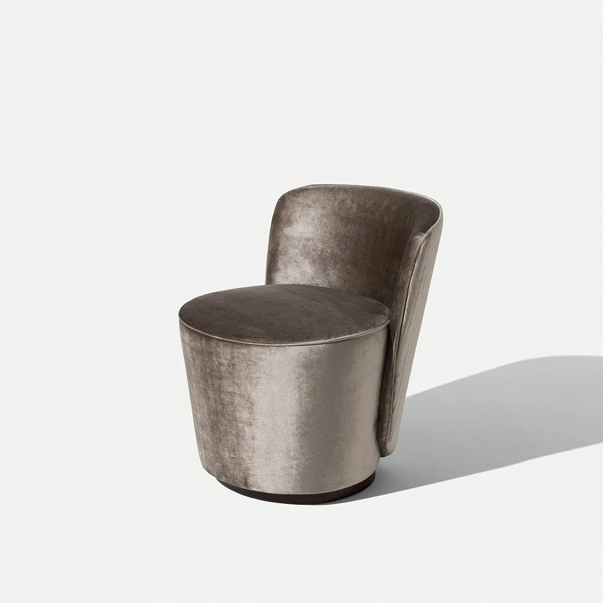 Opera Armchair in grey-taupe velvet, three-quarter view with shadow
