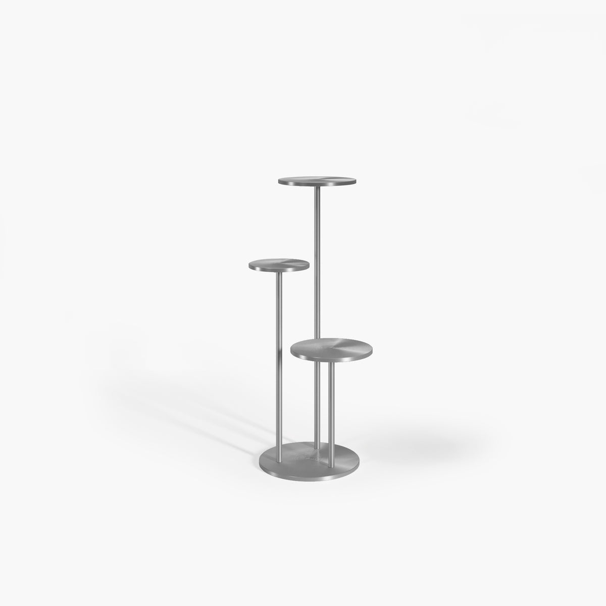 Orion Side Table in Satin Aluminium, three tiered round tops on white