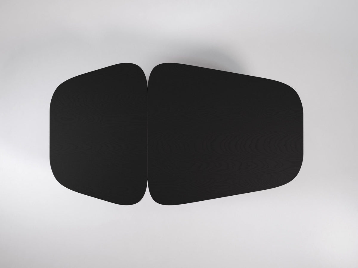Pangea Coffee Table in black, top view of the two-part top