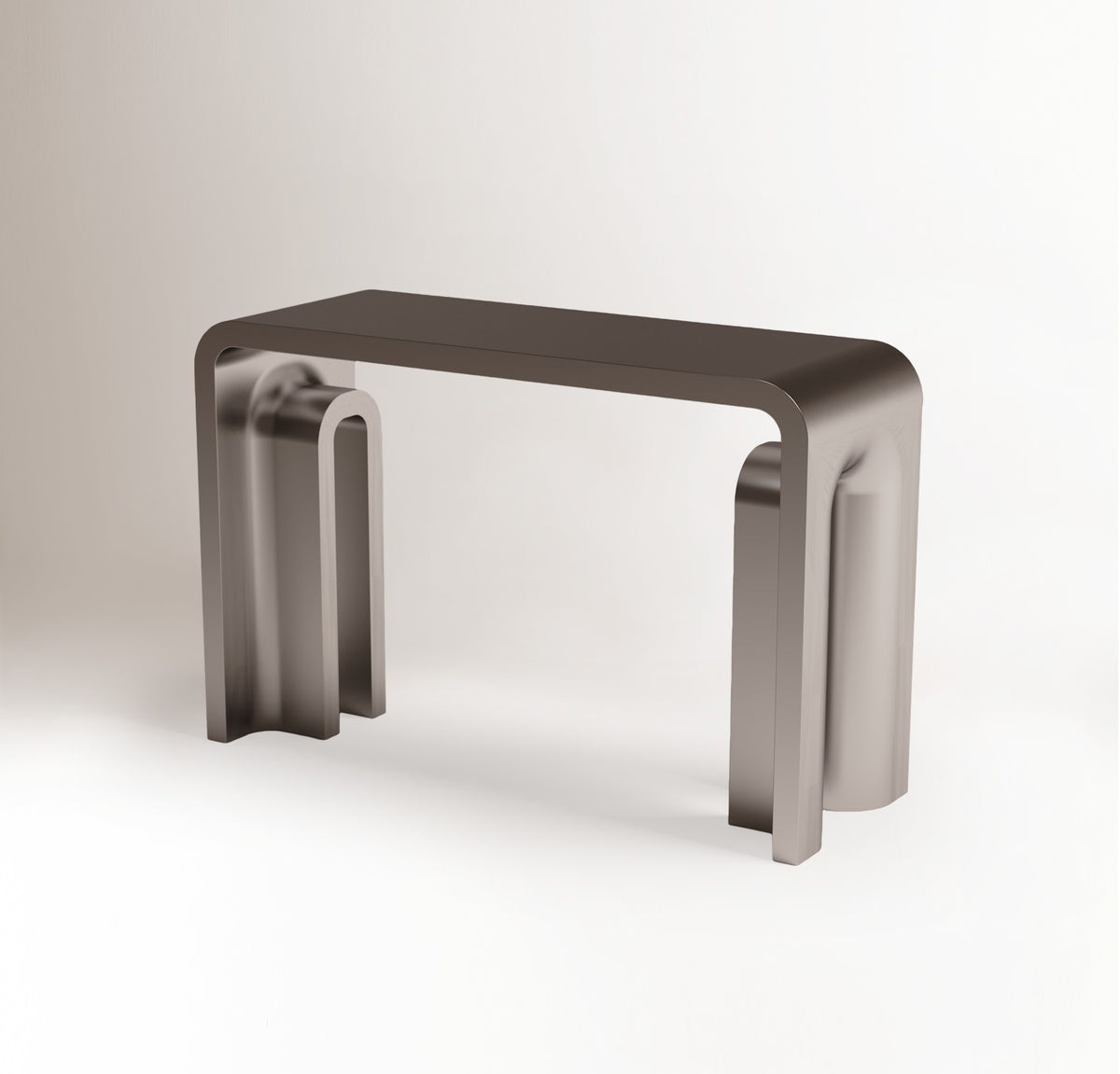 Plié Console polished inox angled view by Maison Burgos