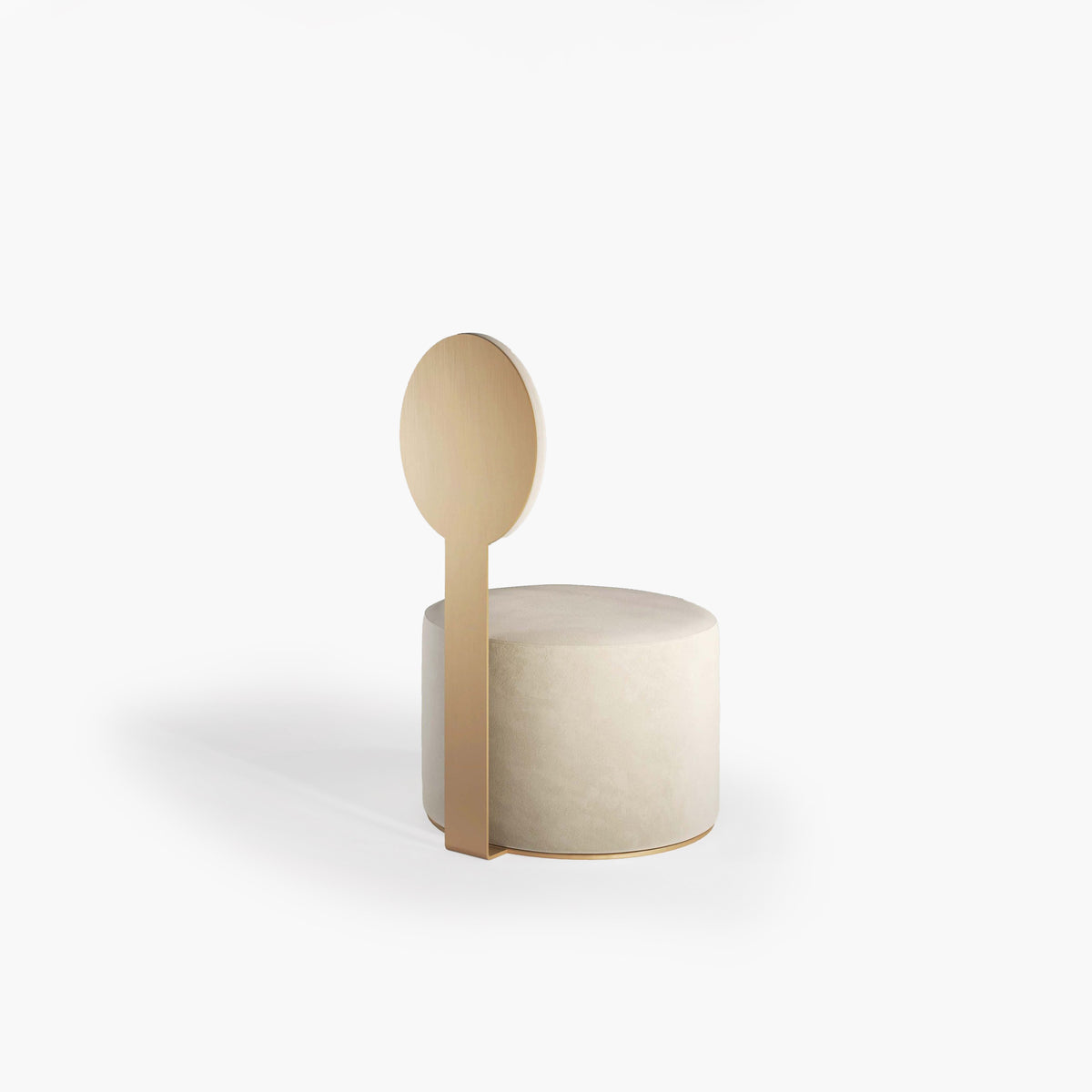 Pop Lounge Chair in cream with brass back stem, side view