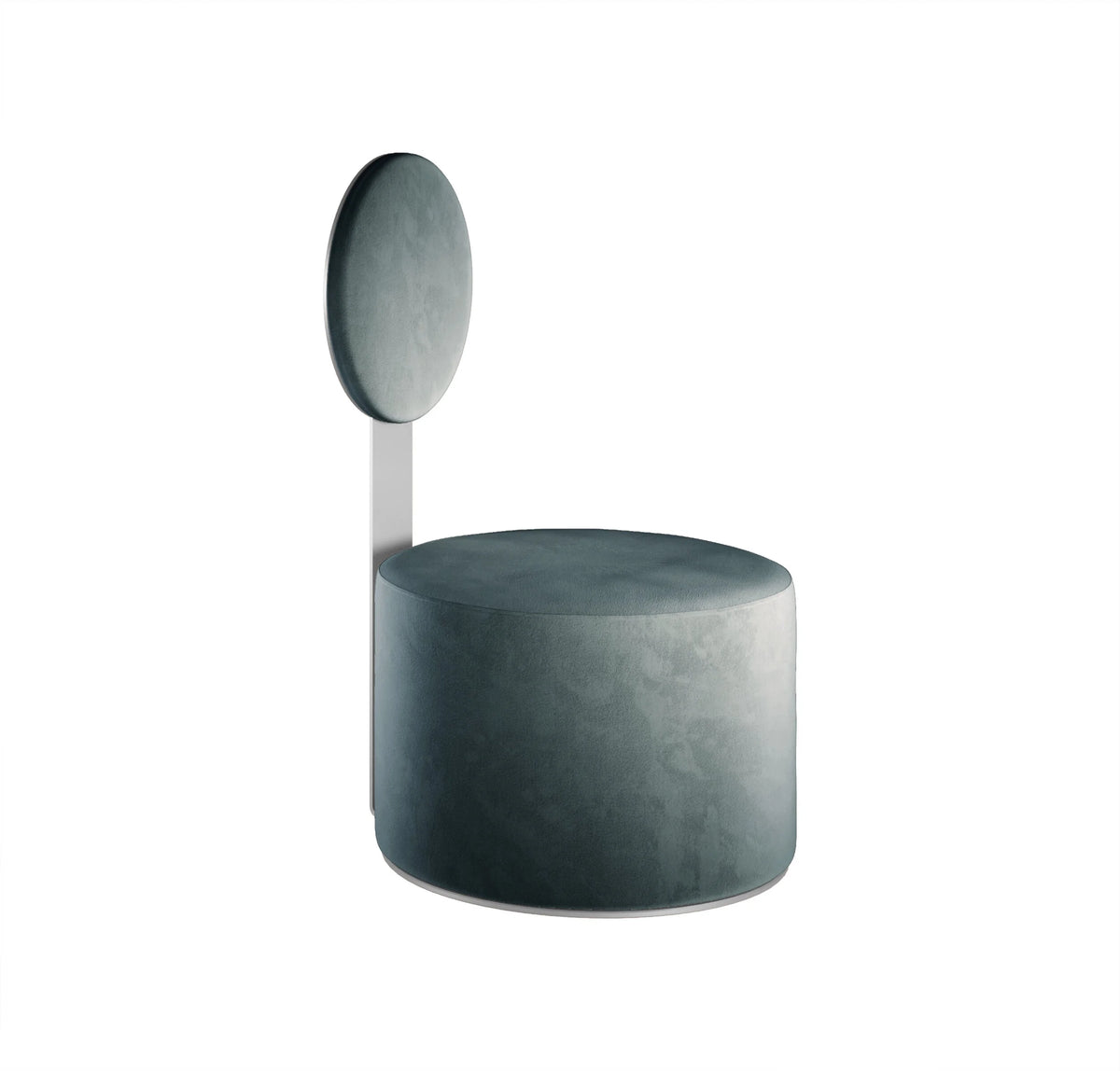 Pop Lounge Chair in slate blue velvet with silver back stem
