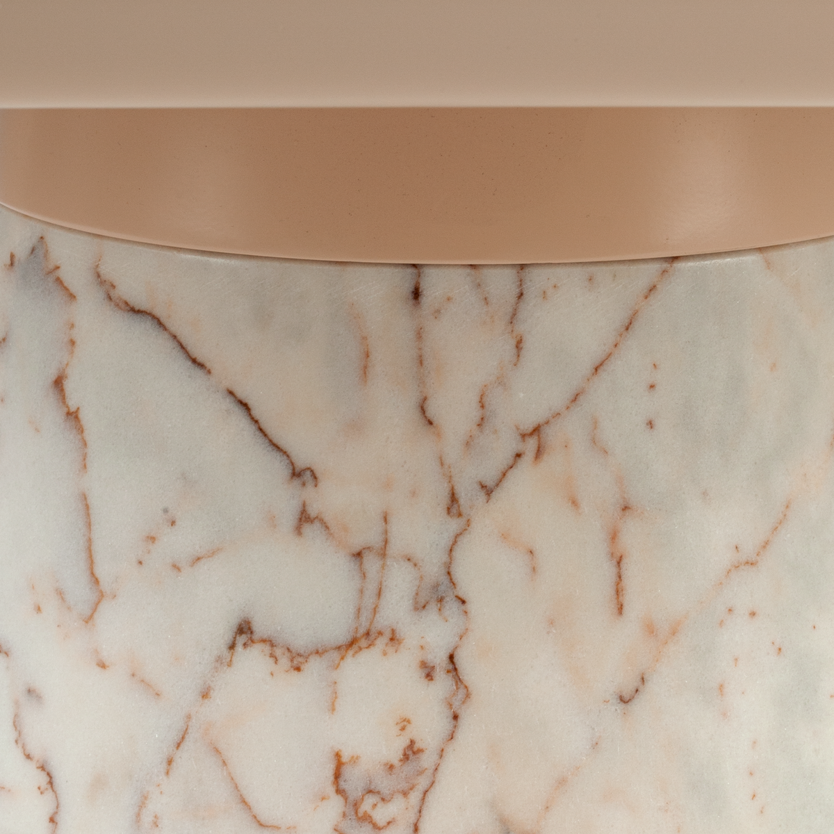 Poppy Console Table close-up of the Estremoz marble leg under the powder lacquered top