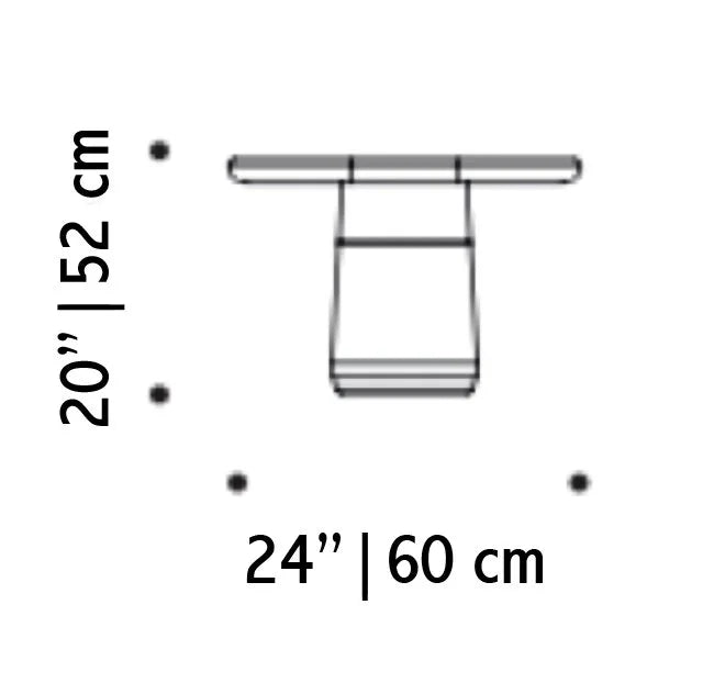 Poppy Side Table front dimension drawing: 20" (52 cm) high, 24" (60 cm) wide