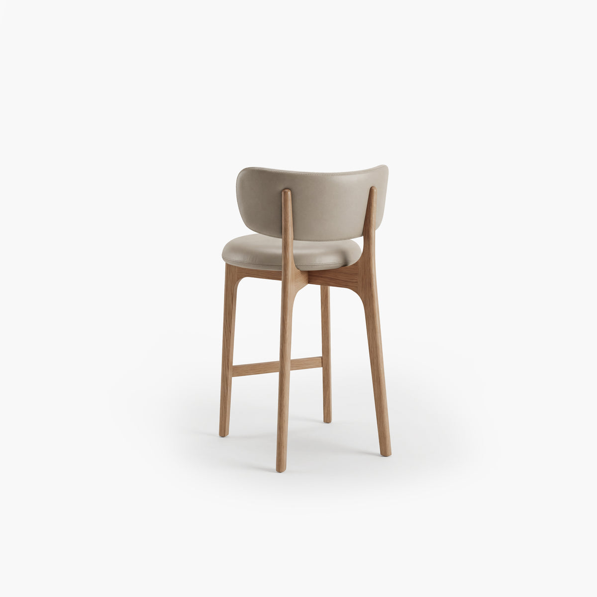 Richmond Bar Stool in taupe with natural oak legs and footrest, studio view