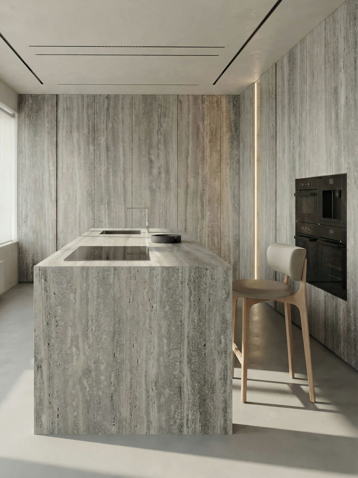 Richmond Bar Stool at a travertine kitchen island
