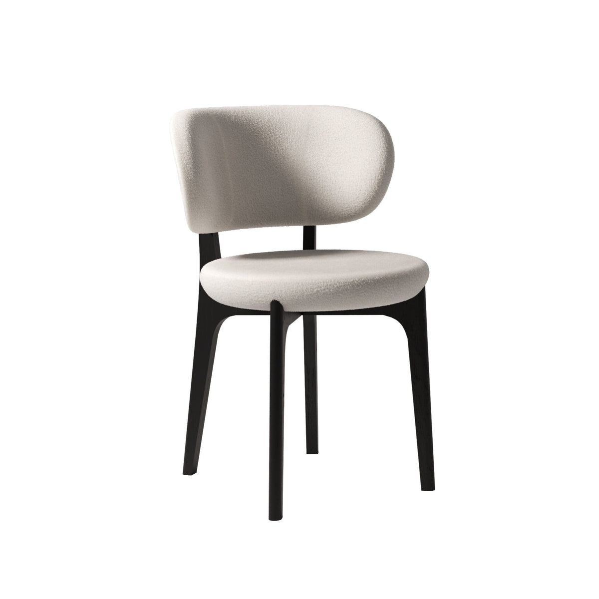 Richmond Dining Chair in light grey bouclé with black legs, three-quarter view