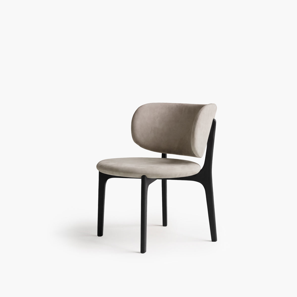 Richmond Lounge Chair in taupe fabric with black legs, three-quarter view