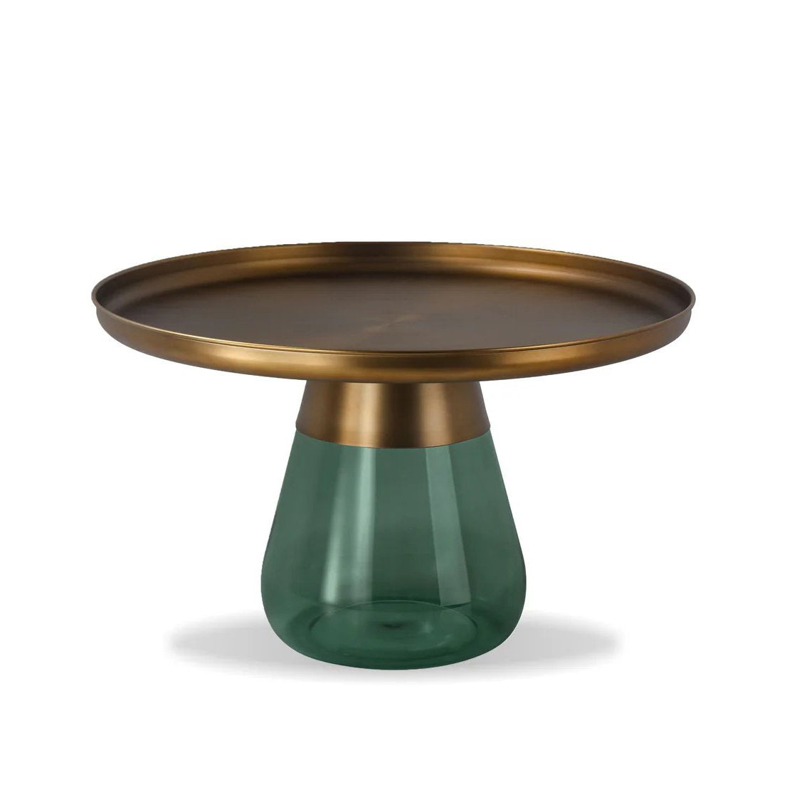 Duverre Coffee Table in Brass Aluminum Green Glass, close front view