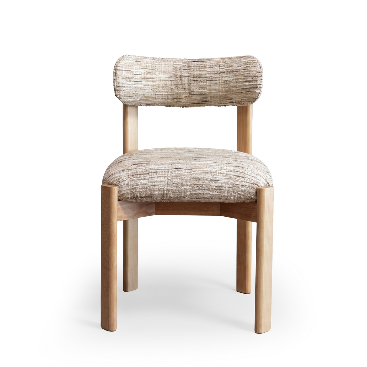 Siena Dining Chair in textured cream weave with natural wood frame, front view