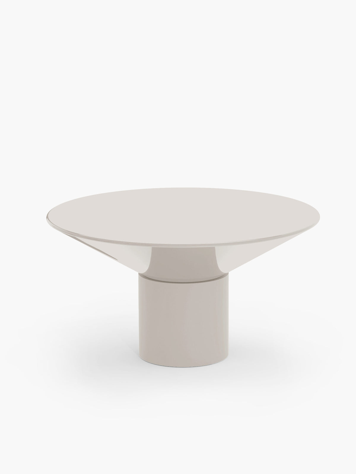 Silo Dining Table in Off White lacquer, low side view