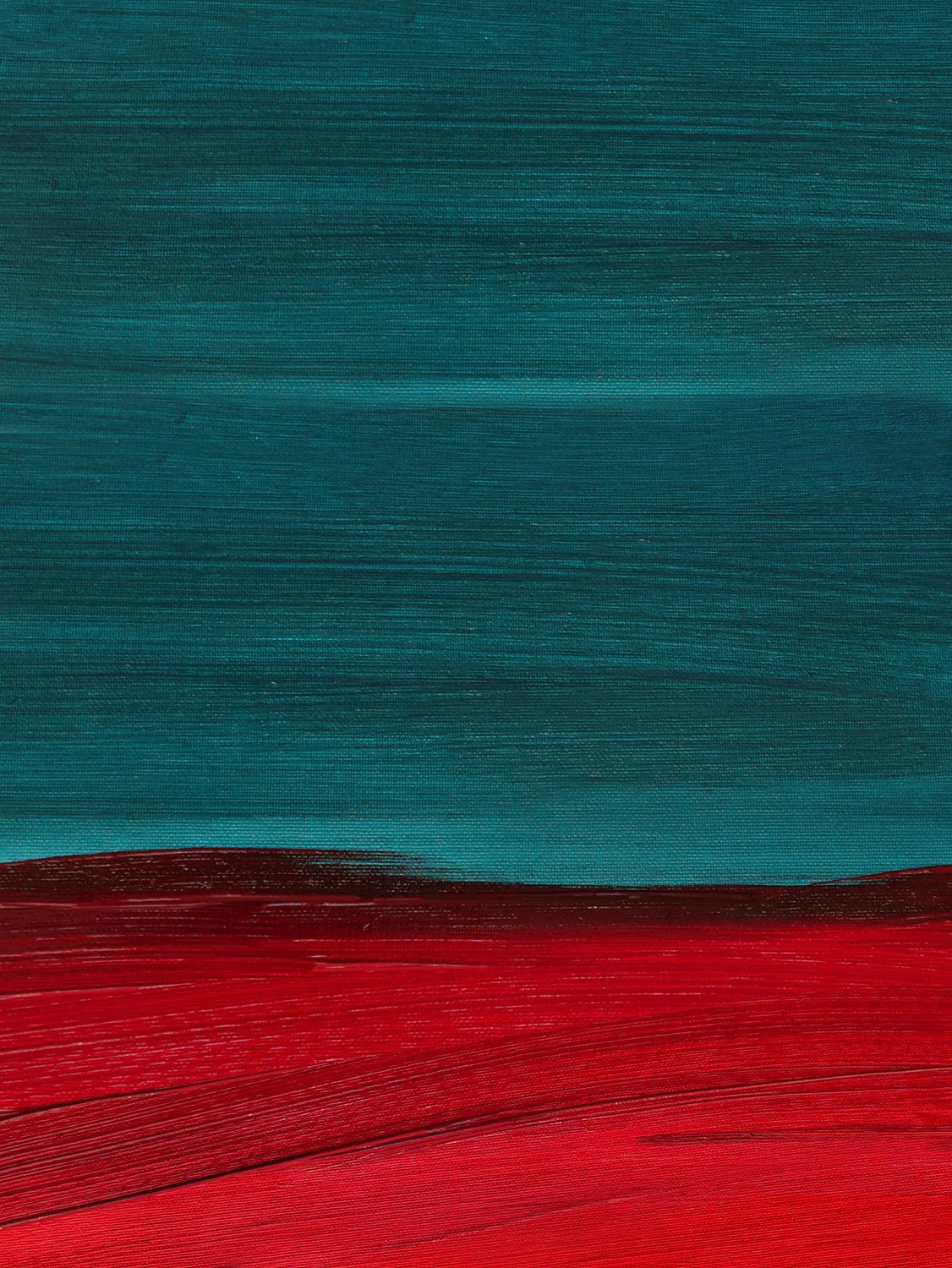 Mammalampa Sisters Floor Lamp in Aurora, hand-painted canvas shade close-up in teal and red