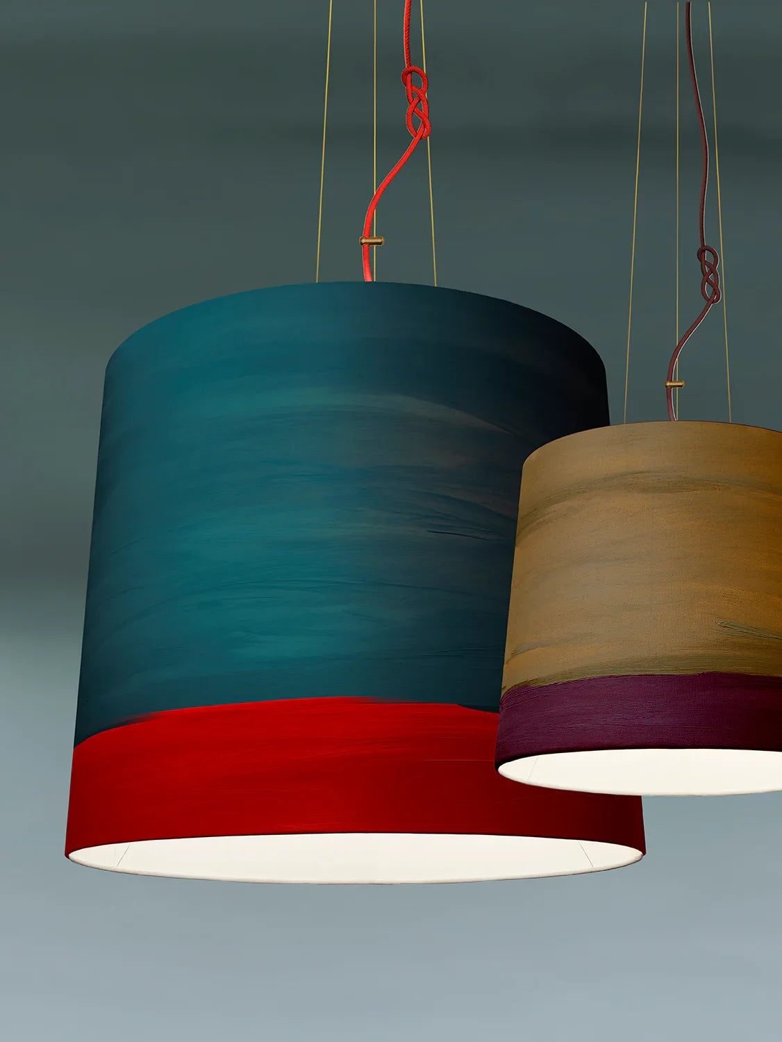 Mammalampa Sisters Pendant Light Extra Large - Aurora, hand-painted teal shade with red band