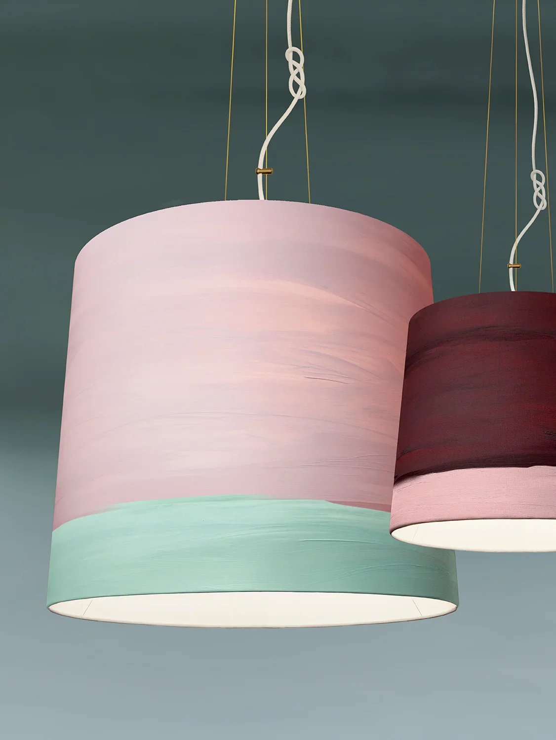 Mammalampa Sisters Pendant Light Extra Large - Blossom, pink and mint hand-painted canvas shades