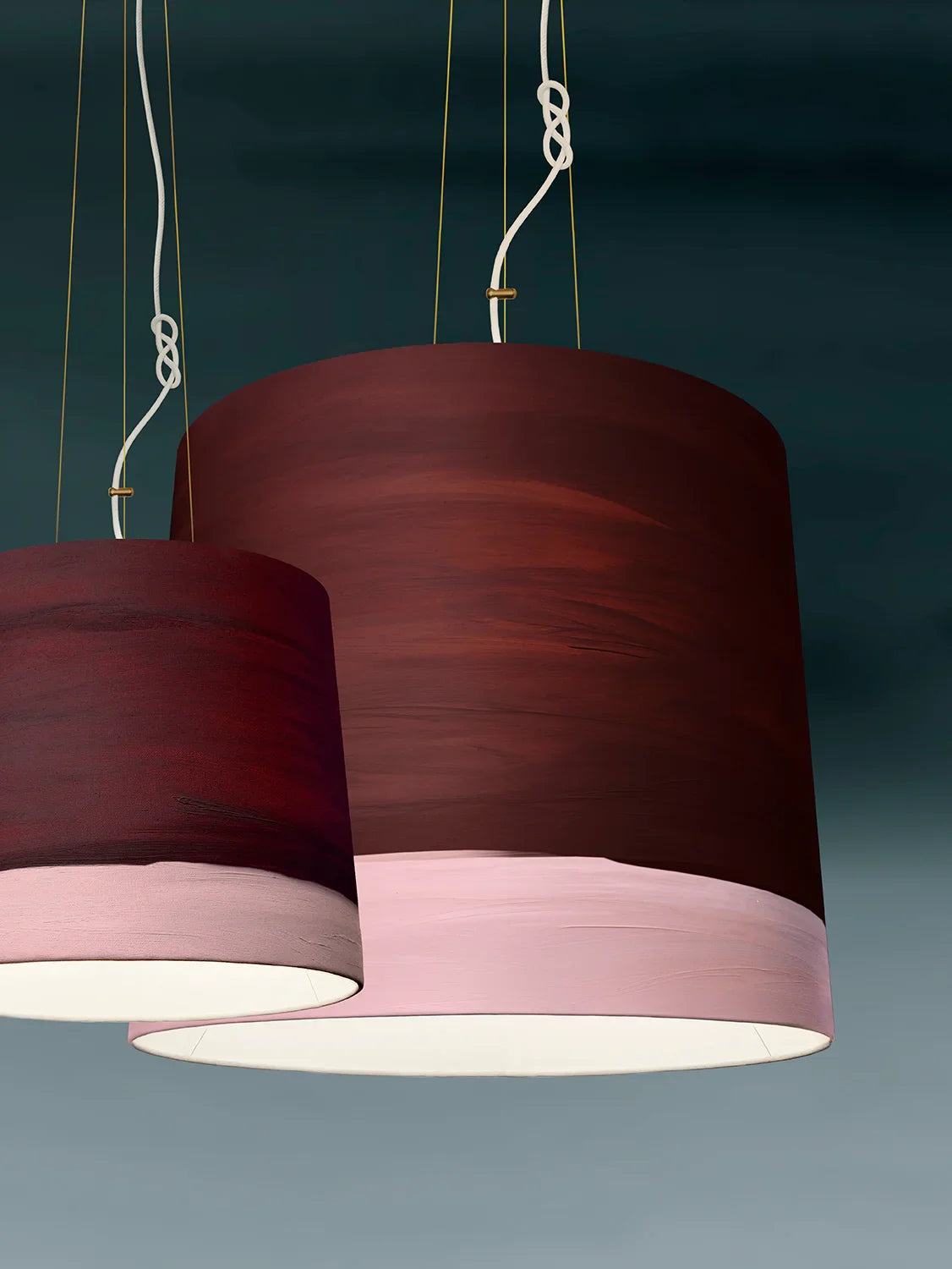 Mammalampa Sisters Pendant Light Extra Large - Dawn, burgundy-to-pink painted canvas shades