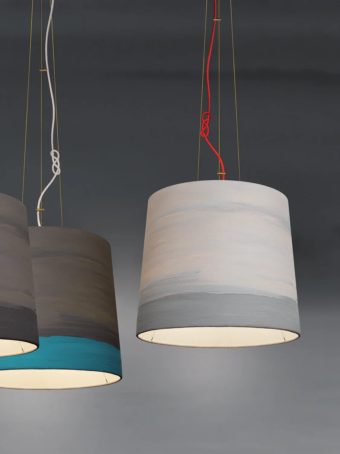 Mammalampa Sisters Pendant Light Medium in Fog hand-painted canvas with other shades