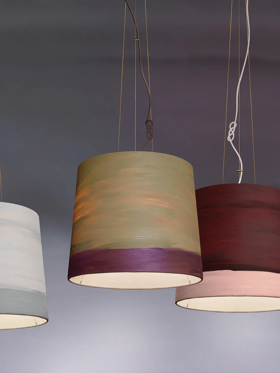 Mammalampa Sisters Pendant Light Medium in Twilight, olive-brown shade with purple band among other shades