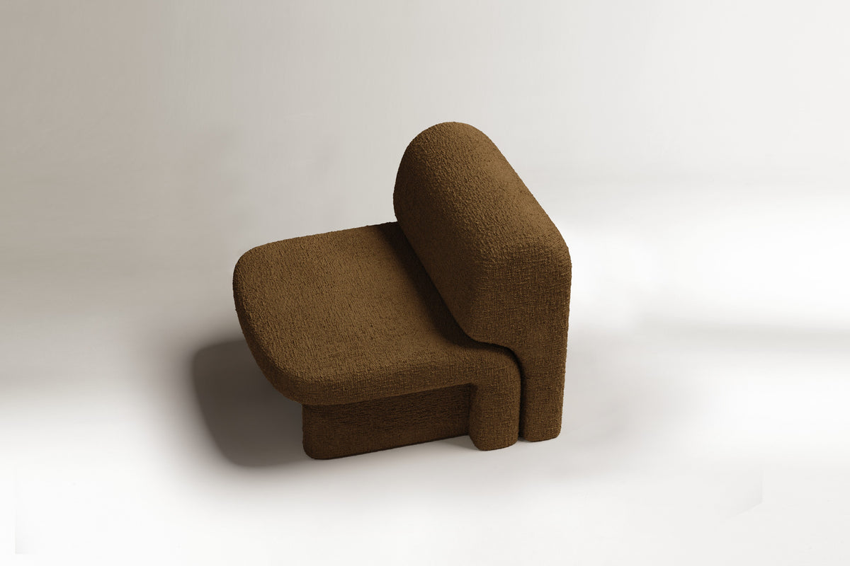 Slide Armchair in brown bouclé, side view by Maison Burgos