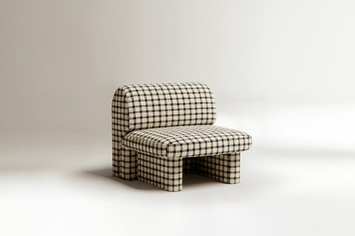 Slide Armchair in check fabric, front view by Maison Burgos