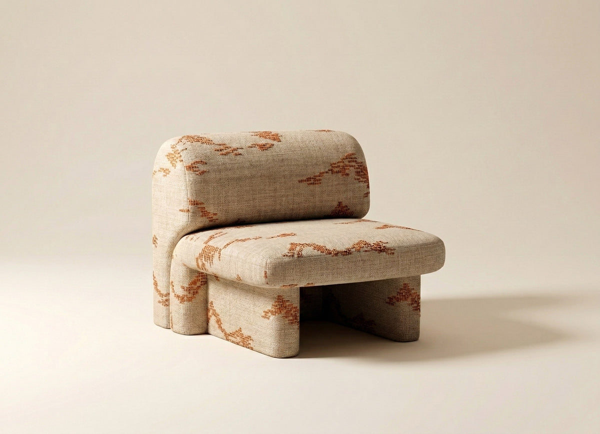 Slide Armchair in patterned fabric, front view by Maison Burgos