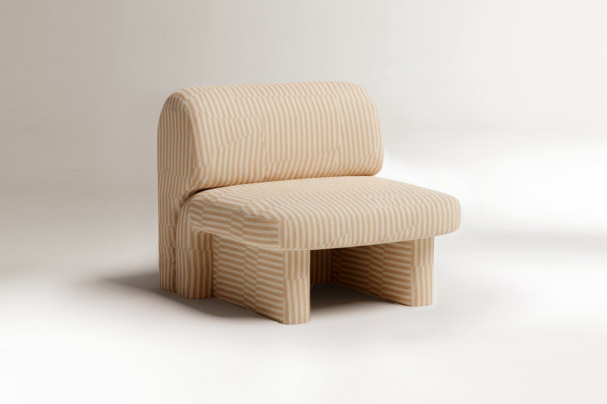 Slide Armchair in striped fabric, front view by Maison Burgos