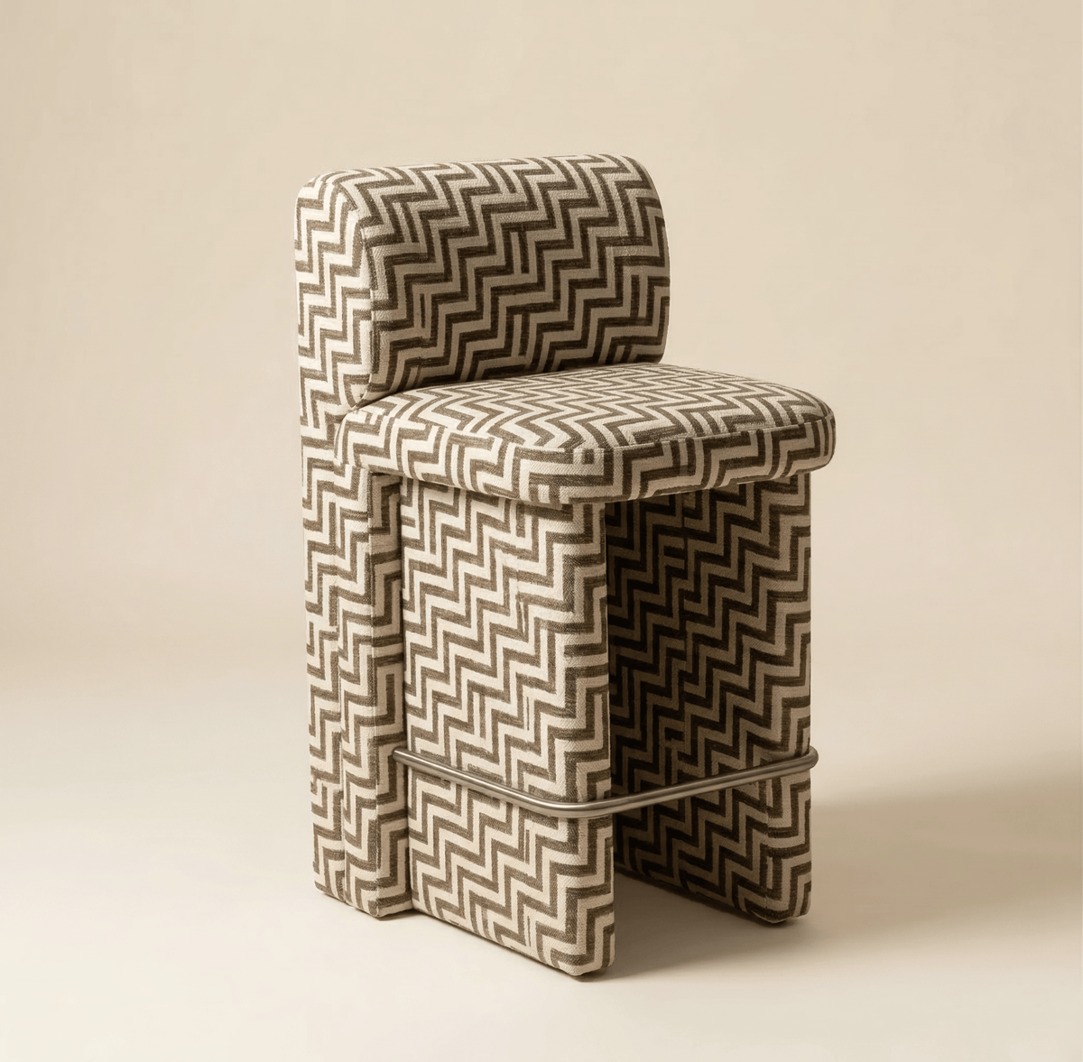 Slide Bar & Counter Chair in brown and cream zigzag fabric