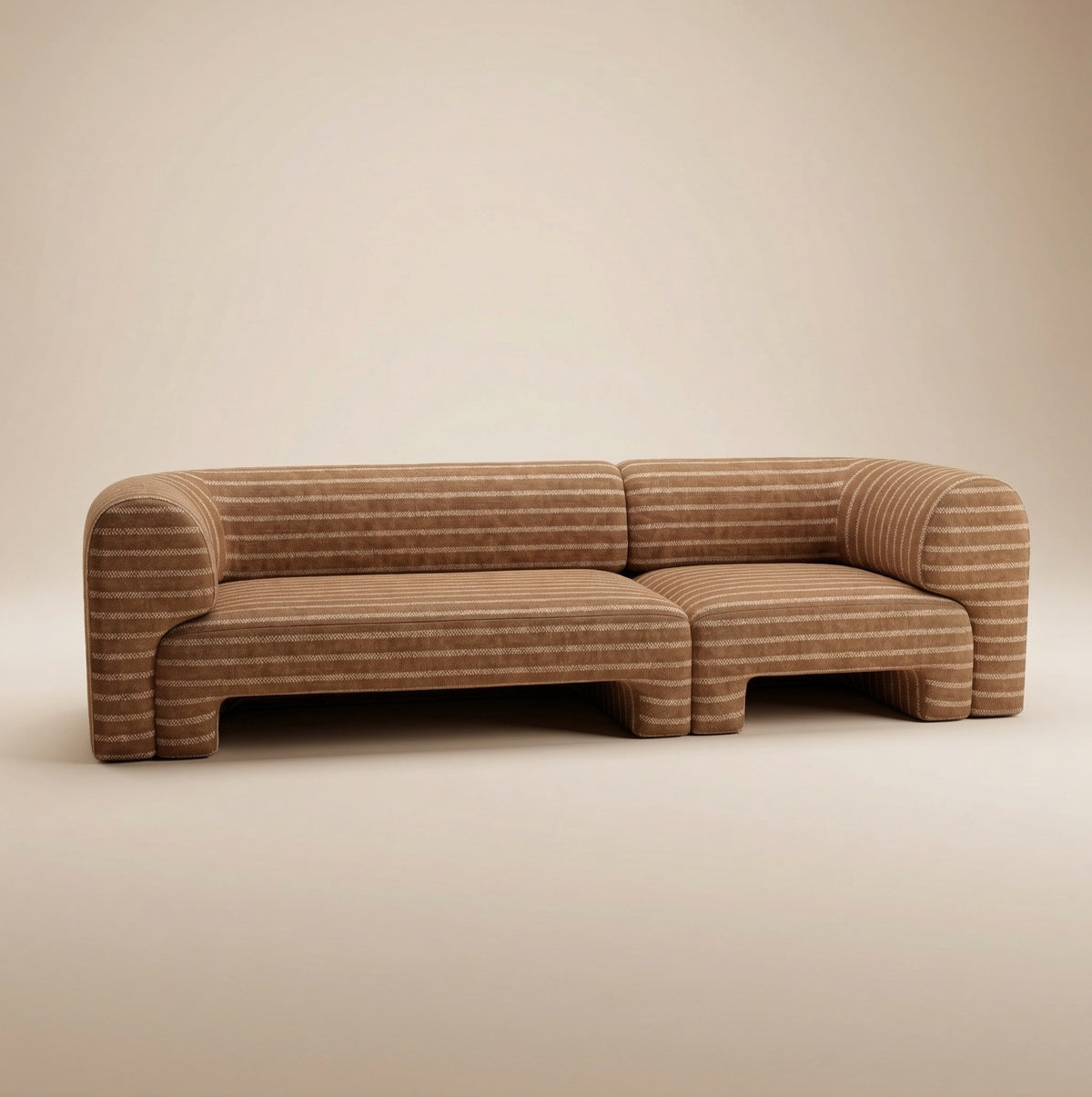 Slide Sectional Sofa Composition 1 in striped fabric, studio view, by Maison Burgos