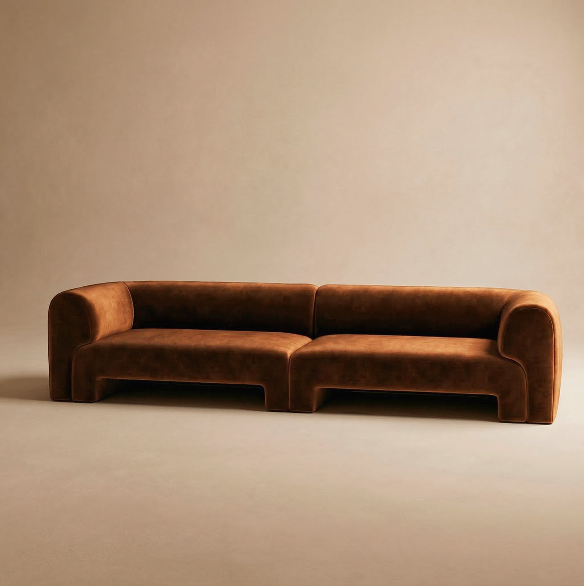 Slide Sectional Sofa Composition 2 in rust velvet, studio view, by Maison Burgos