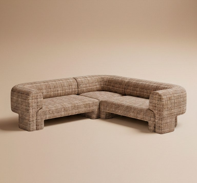 Slide Sectional Sofa Composition 3 in check fabric, studio view, by Maison Burgos