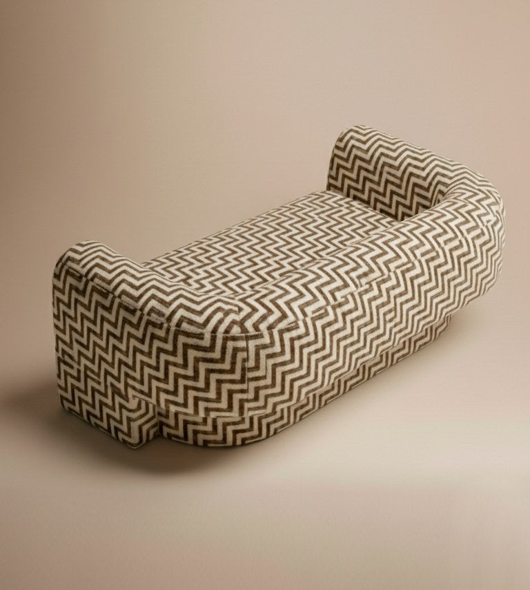 Slide Sofa in patterned fabric, back view, by Maison Burgos