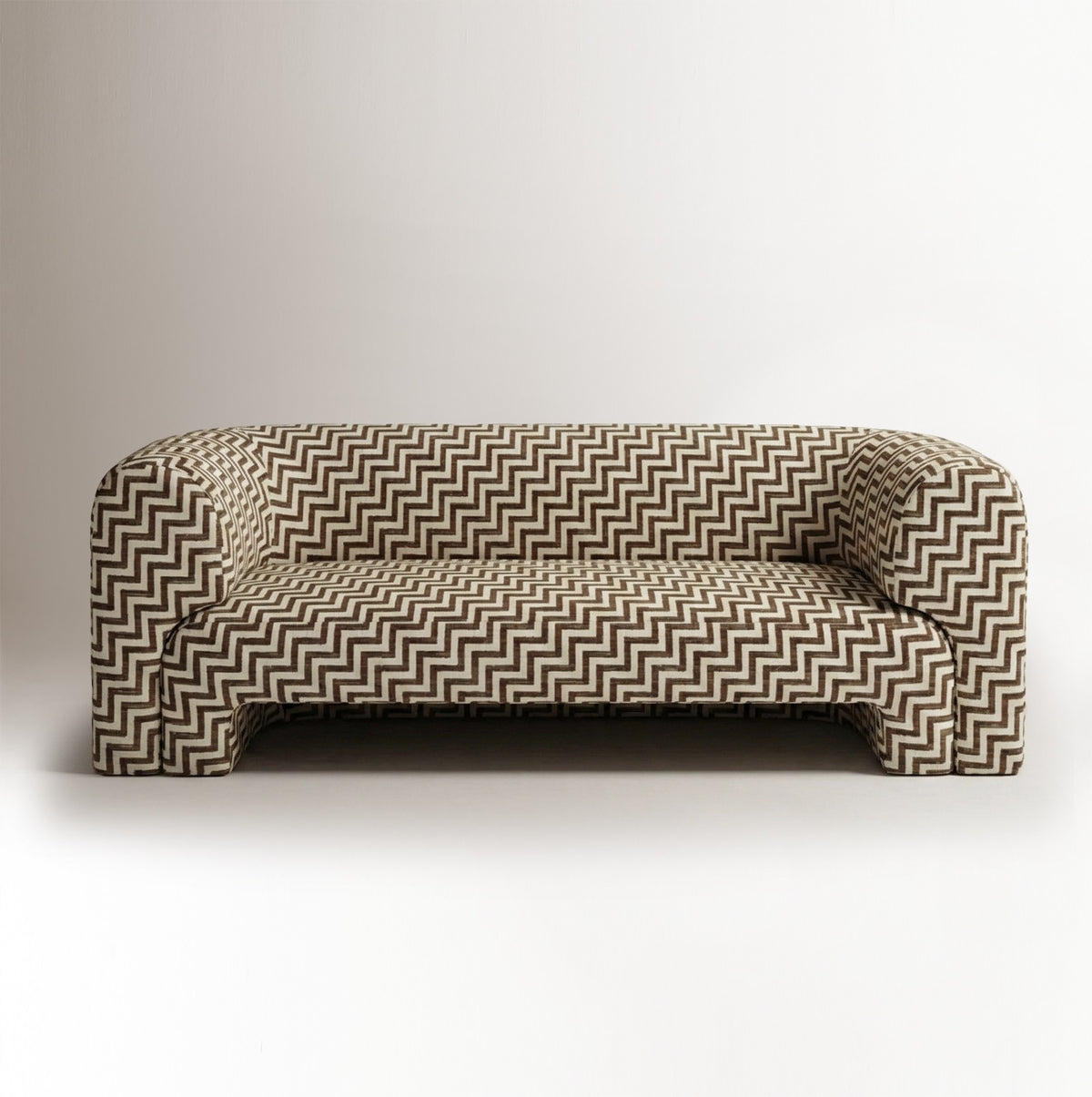 Slide Sofa in patterned fabric, front view, by Maison Burgos