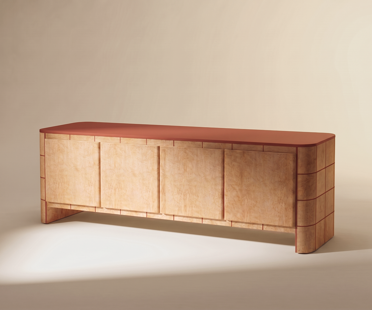 Soft Cage Sideboard watermelon lacquer top view by Maison Burgos