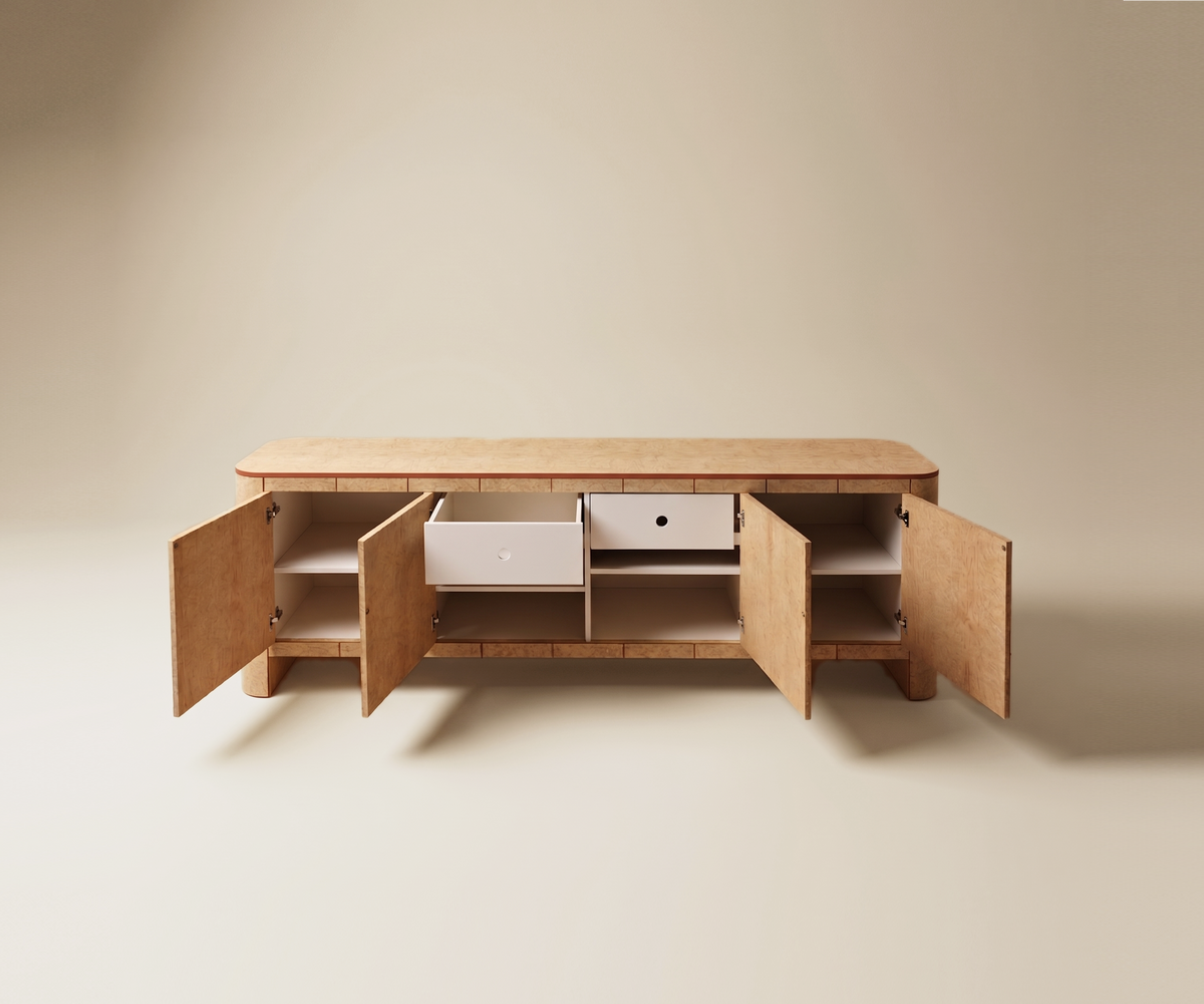 Soft Cage Sideboard wine lacquer grid close-up by Maison Burgos