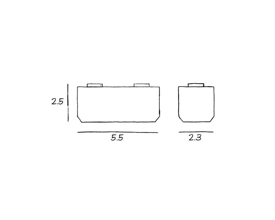 Sons of Marble Candle Holder - Double dimension drawing: 5.5 long, 2.5 high, 2.3 deep