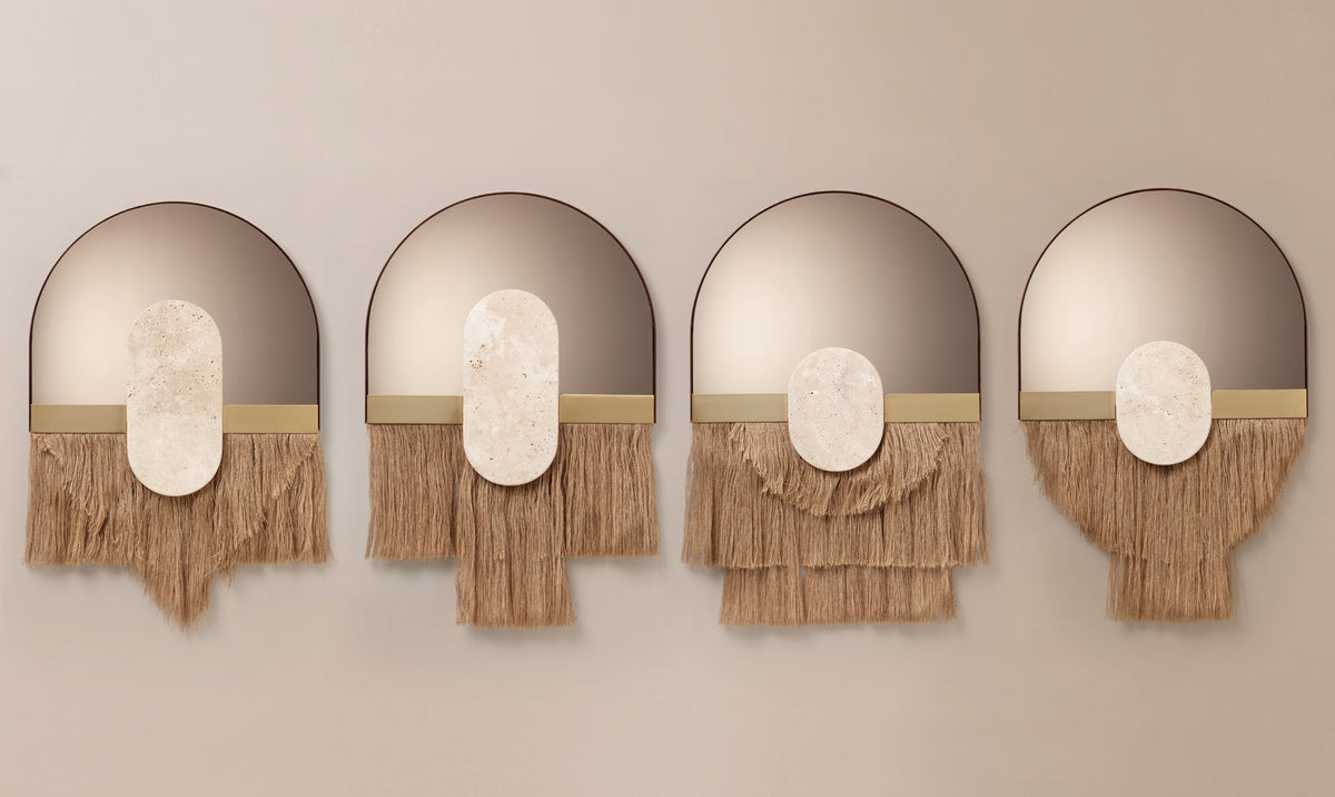 Souk Ecru Mirror Latte set of four in a row on a beige wall