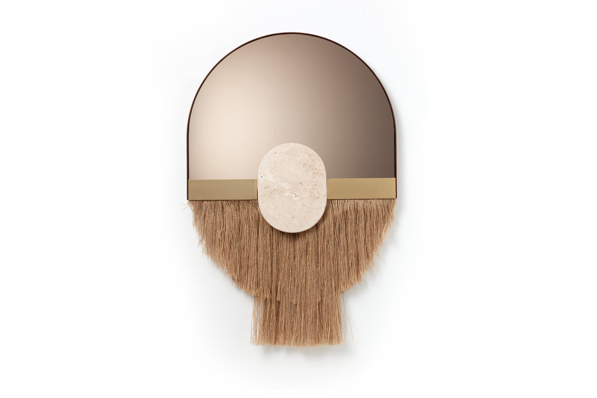 Souk Ecru Mirror Linen with straight fringe on a white background