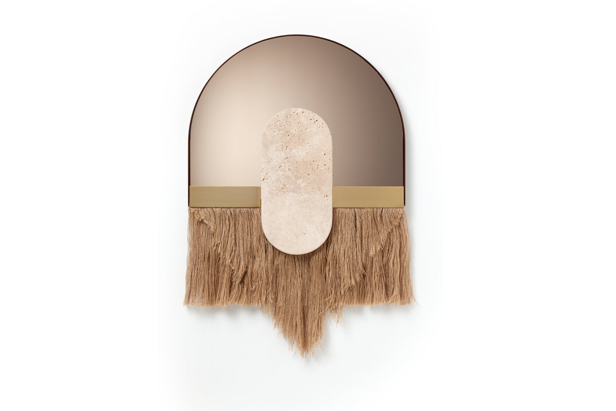 Souk Ecru Mirror Shell with pointed fringe on a white background