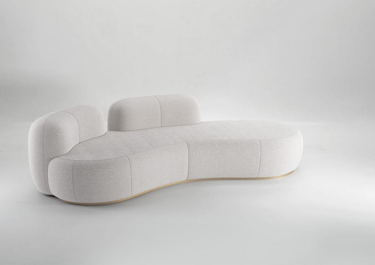 Tateyama XL Sofa in white boucle, front three-quarter view on grey